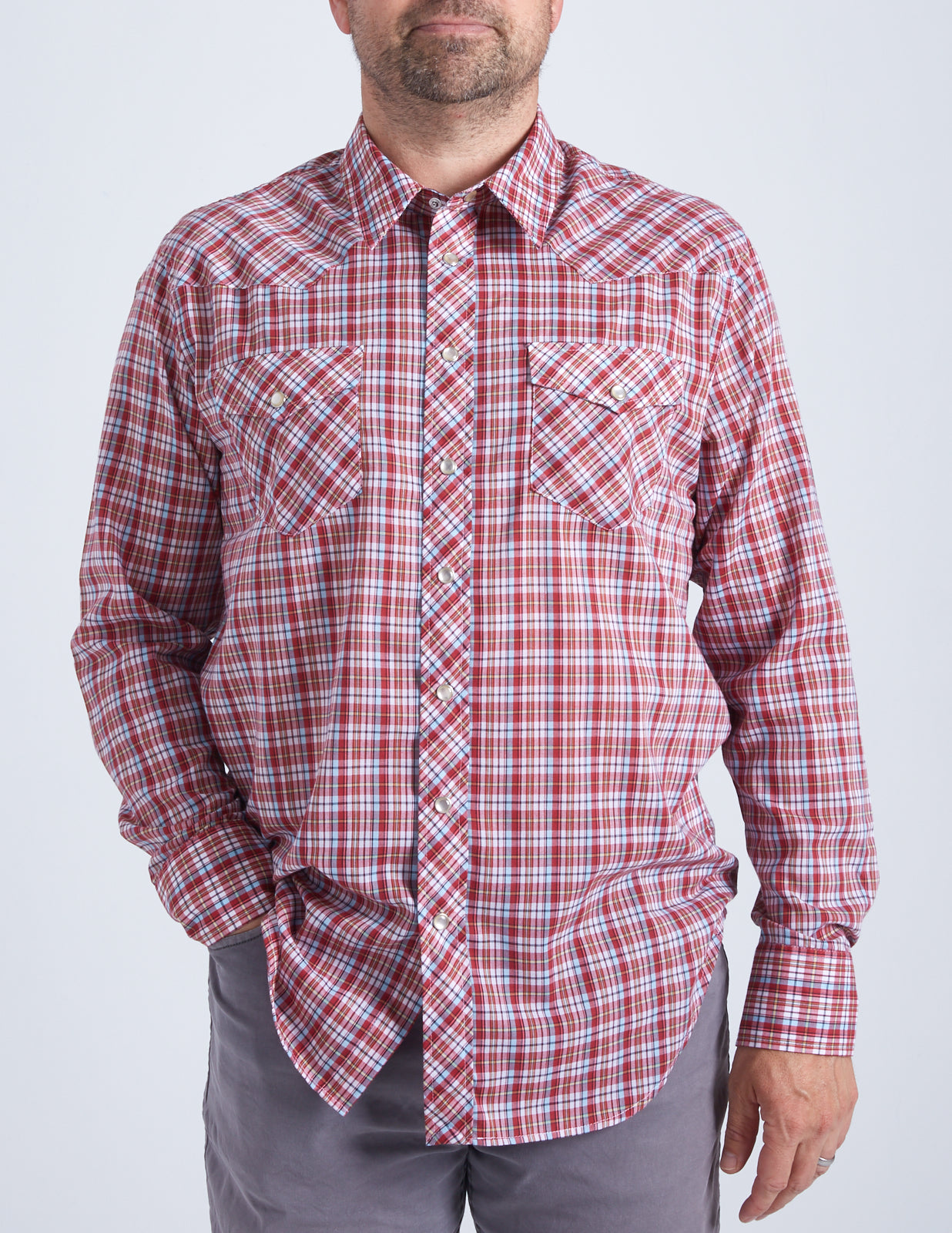 Men's Royal Red Plaid Long Sleeve Shirt