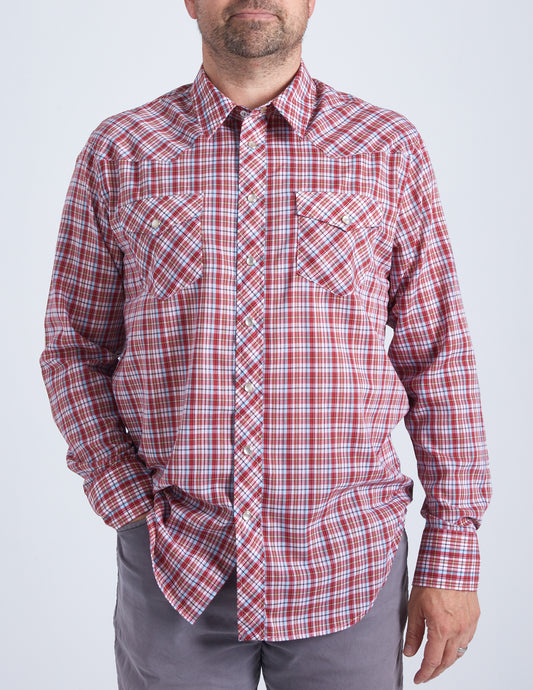 Men's Royal Red Plaid Long Sleeve Shirt
